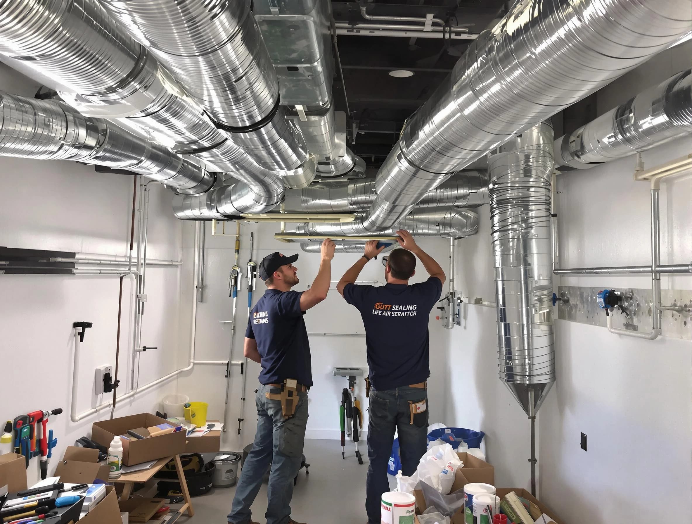 Billerica Air Duct Cleaning technician applying professional duct sealing solutions in Billerica