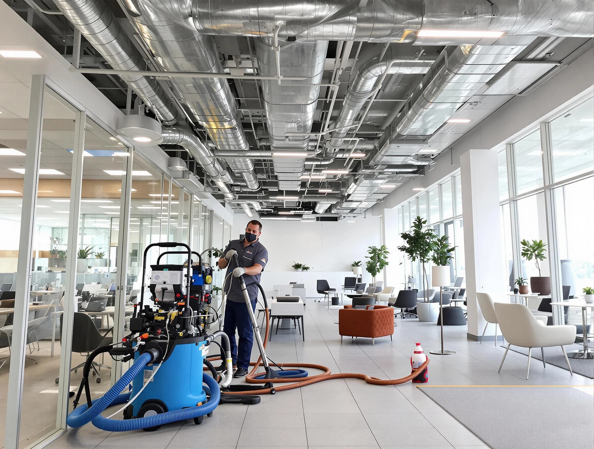 Billerica Air Duct Cleaning team conducting comprehensive commercial duct cleaning at a business location in Billerica