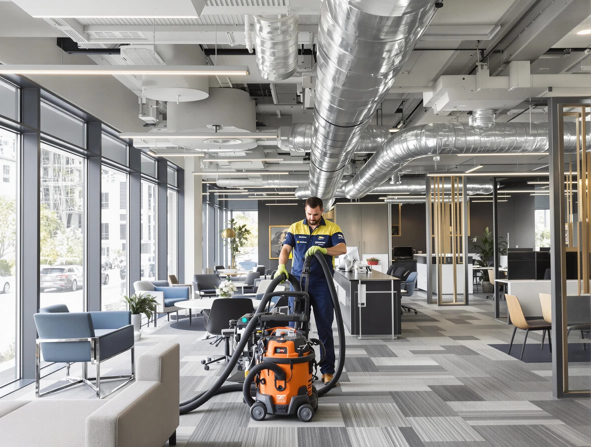 Billerica Air Duct Cleaning team performing thorough commercial duct cleaning at a Billerica business center