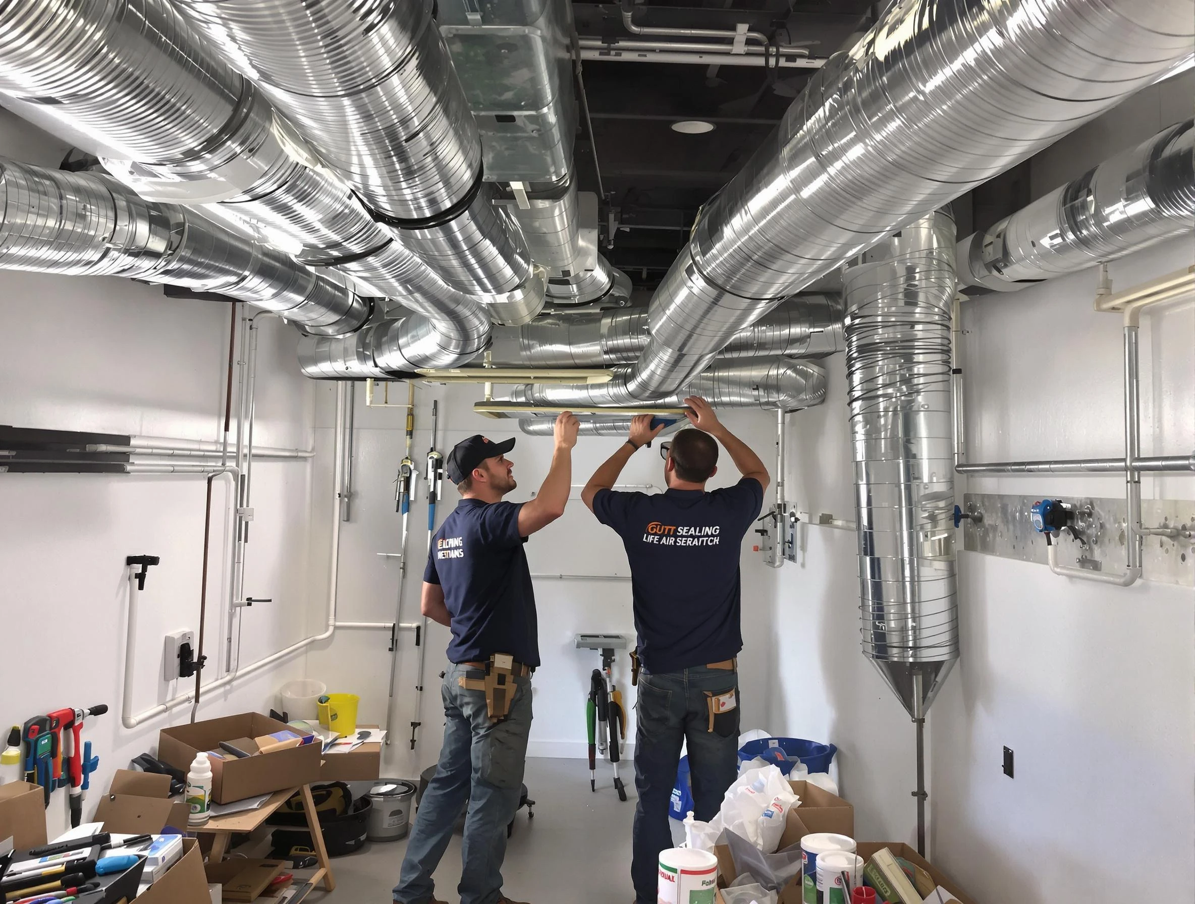 Billerica Air Duct Cleaning technician applying professional duct sealing solutions in Billerica