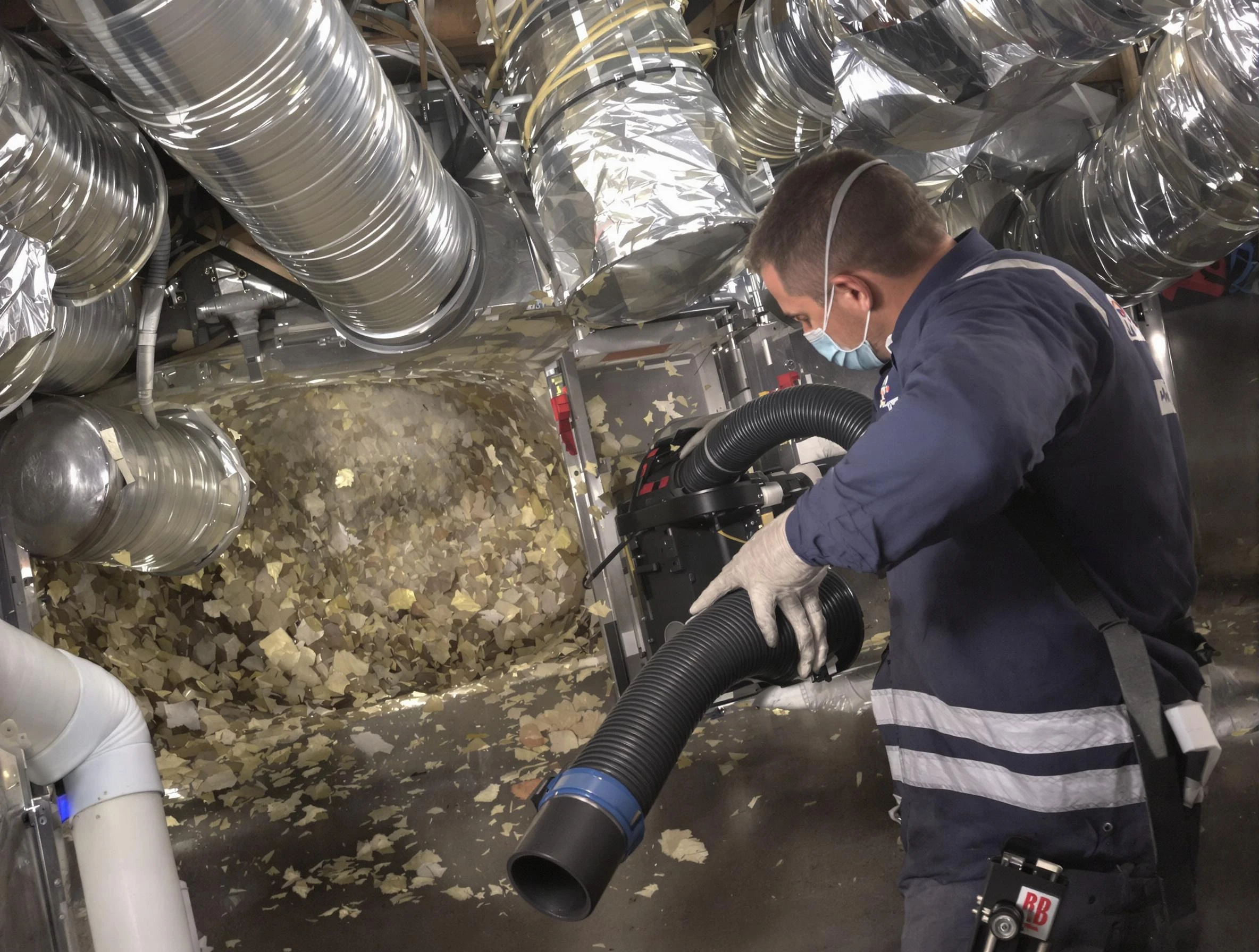 Billerica Air Duct Cleaning specialist operating negative pressure cleaning equipment for thorough duct maintenance in Billerica